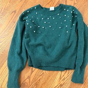 Abercrombie kids green Sweater with Pearl Accents
